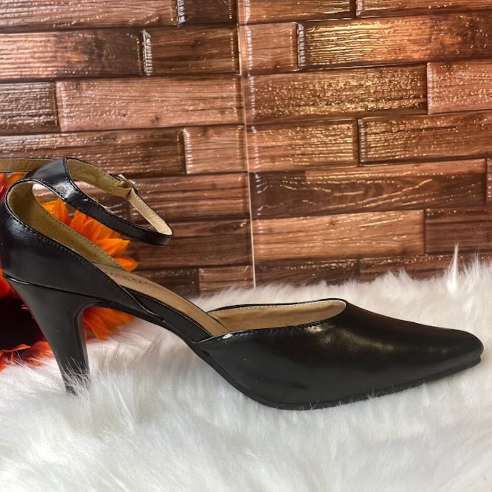 Boston Design Studio Black Ankle Strap Heels Classic Dress Sandals Size 6.5